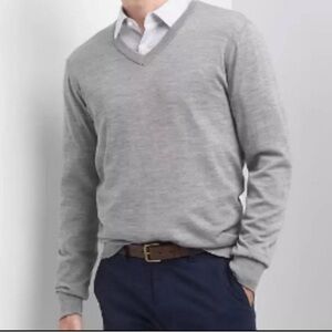 Gap Sweater Men's Large Cotton Cashmere V-Neck Long Sleeve Heather Gray Knit Lg